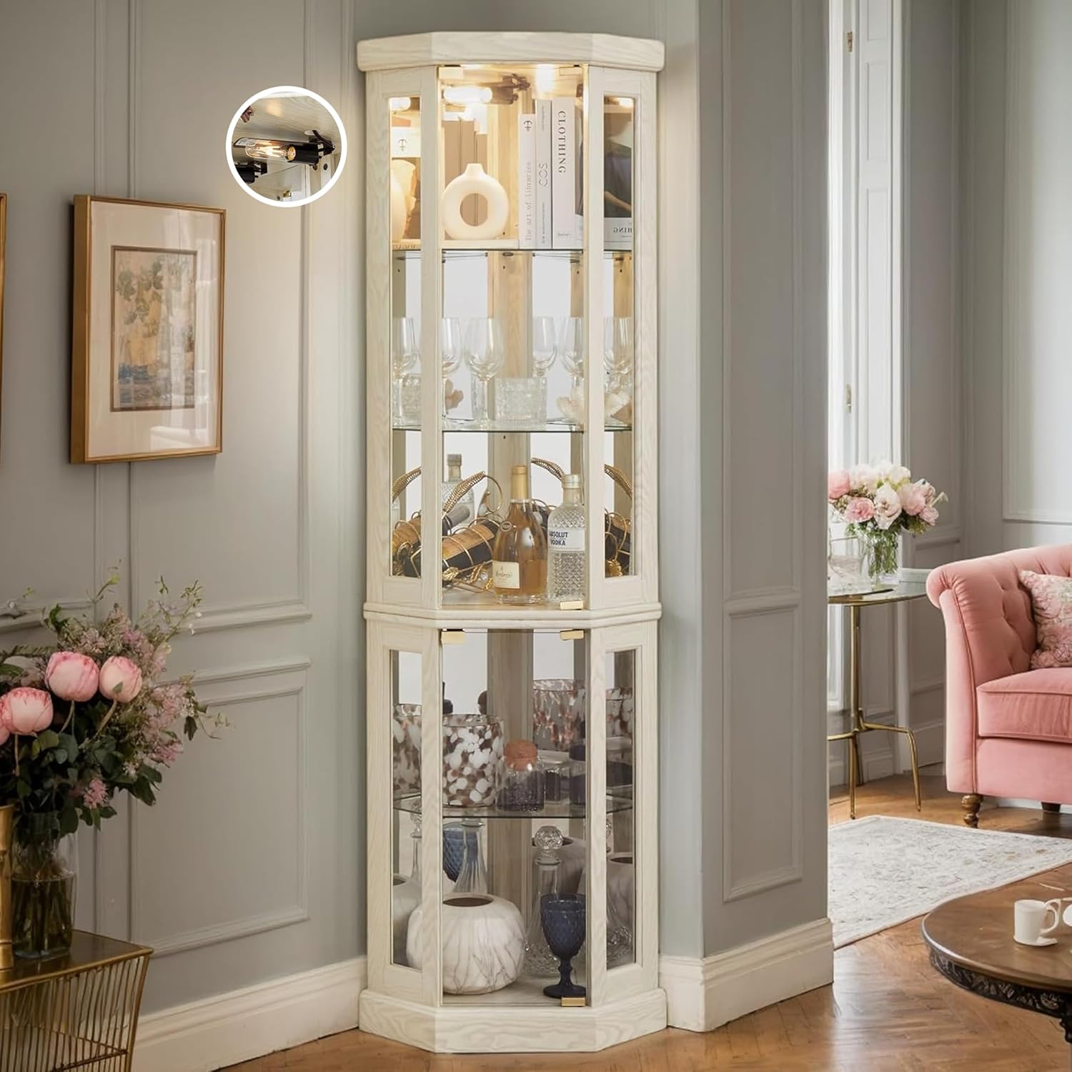 B & J Florist Supply Linwood - Corner Curio Cabinet, 70
