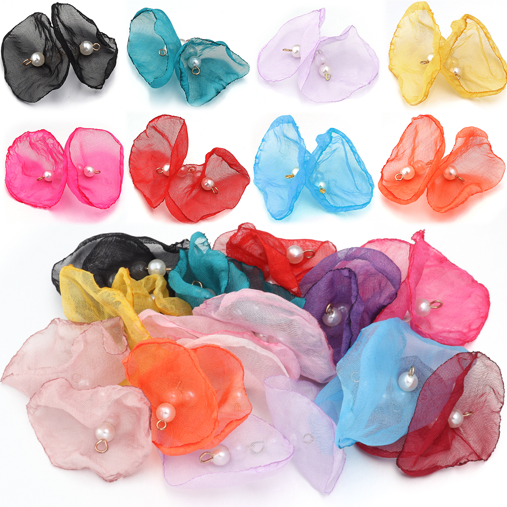 Flower Supply - 10pcs/lot Sweet Pearl Gauze Chiffon Flower