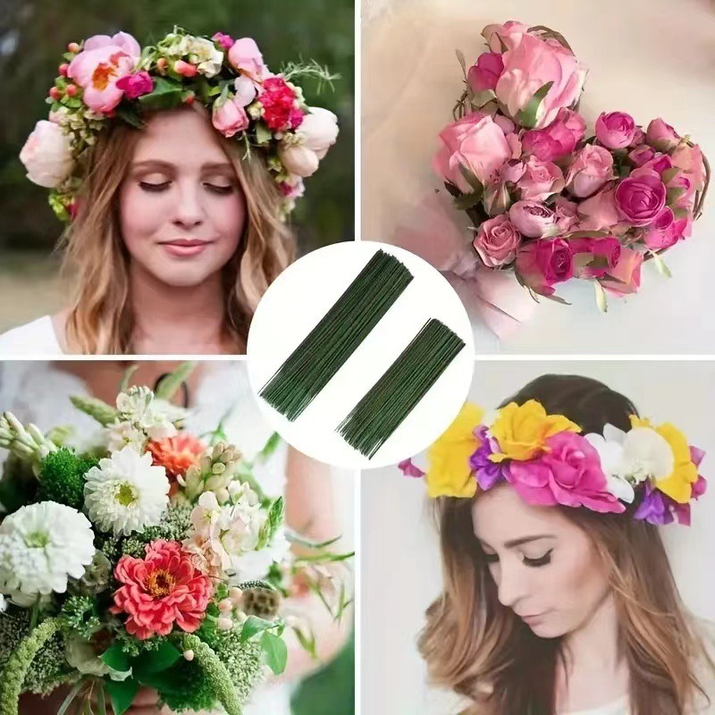 Florist Wreath Supply - 100 Pieces Floral Stem,Artificial Flower Rod,Green