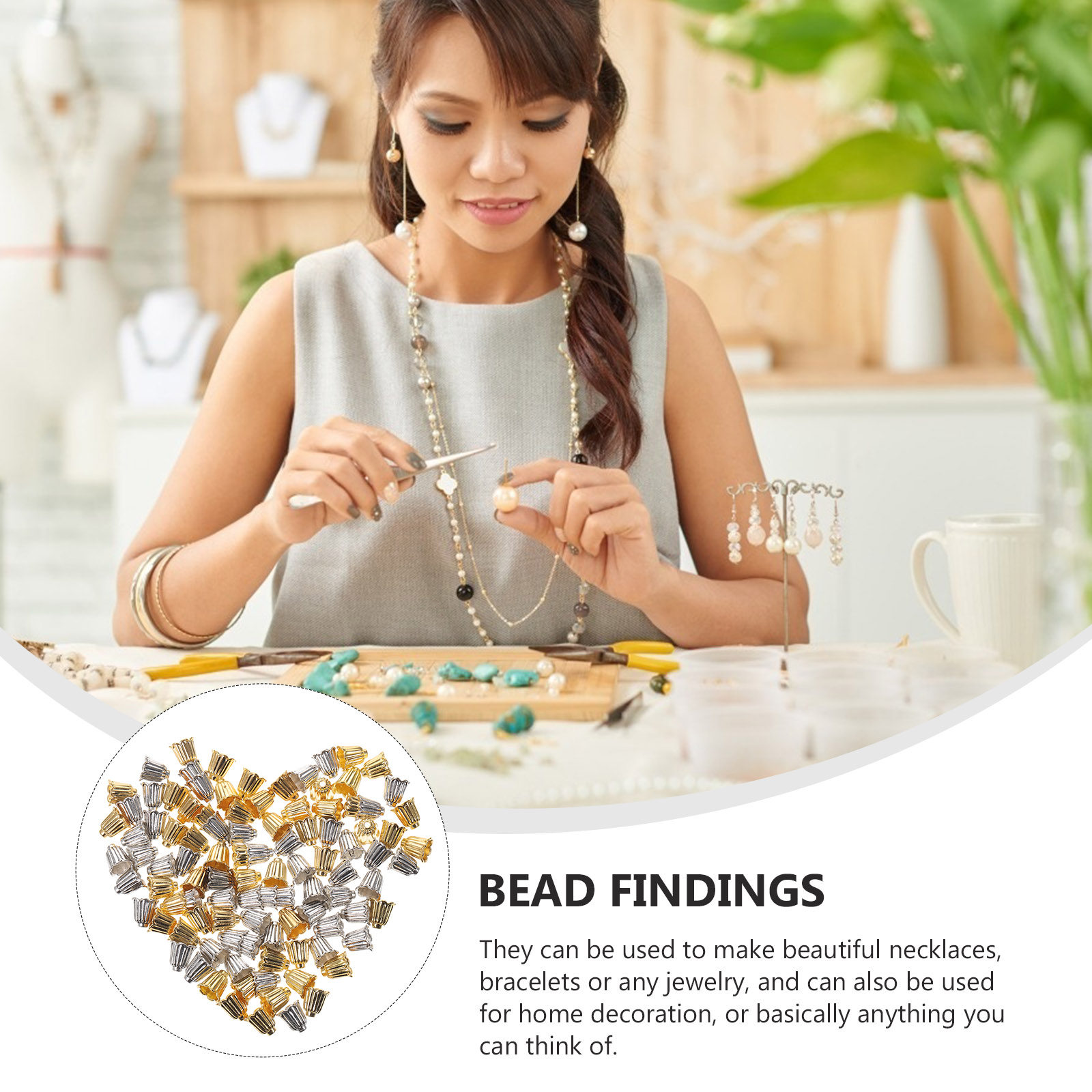 100Pcs Flower Design Bead Caps - Flower Supply 评论和价格