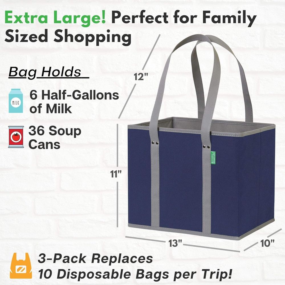Reusable Grocery Bags (3 Pack) - B & J Florist Supply Linwood 评论和价格