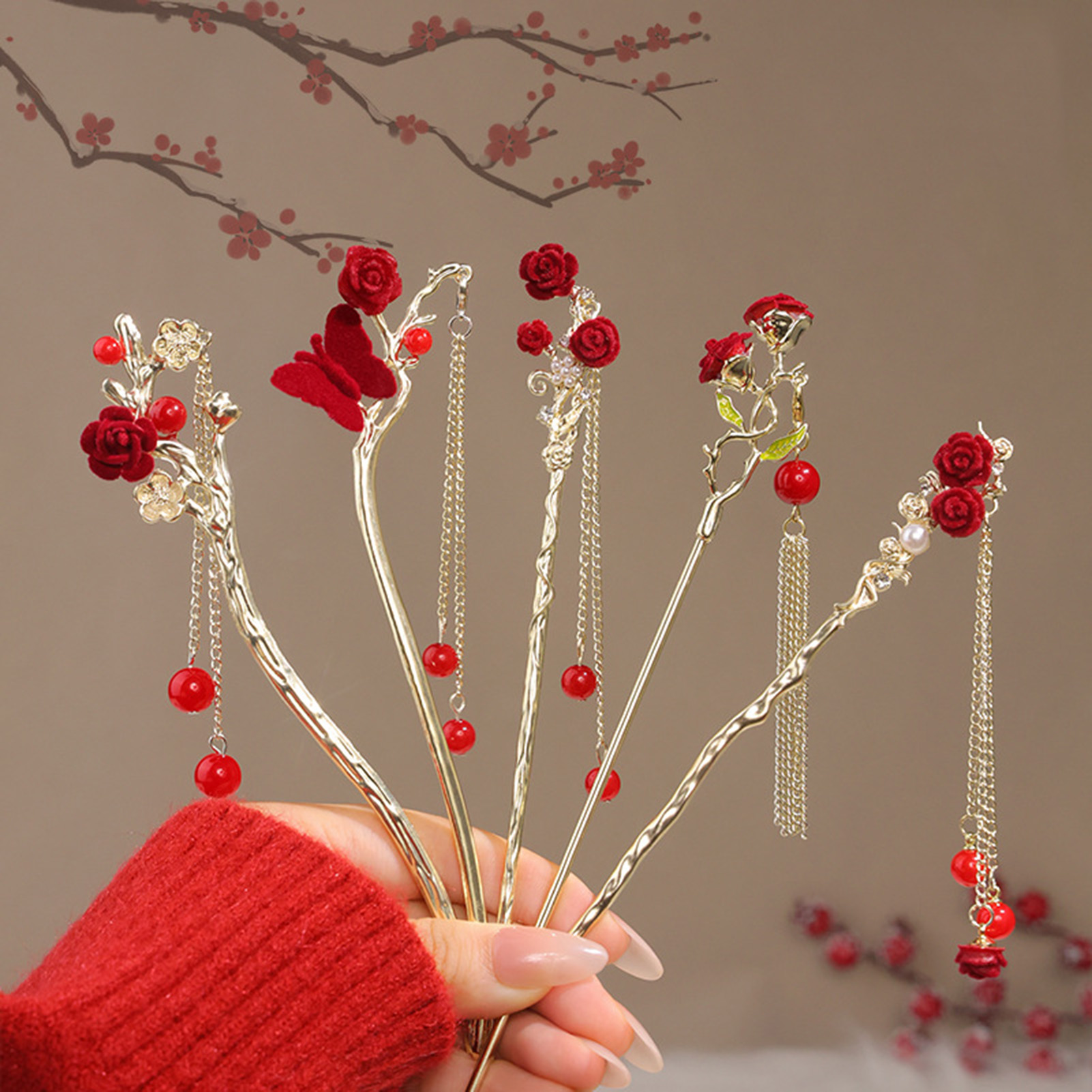 Chinese Style Rose Flower Hair - Flower Supply 评论和价格